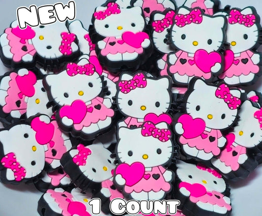 New 1 Count Hello Kitty Pink With Heart Focal Bead