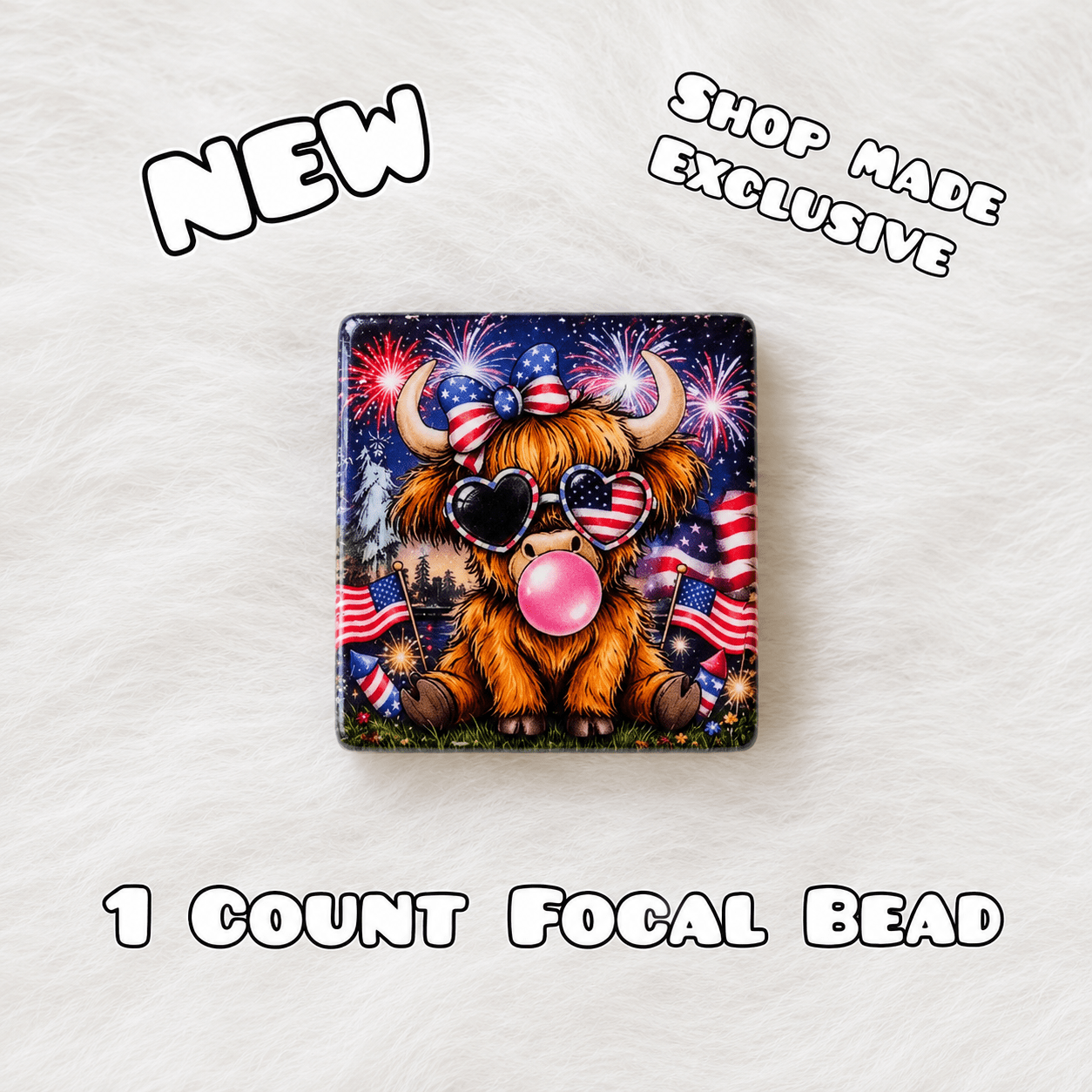 New 1 Count Focal Bead American Cow. Pen is example bead only