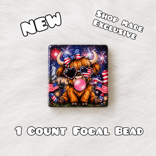 New 1 Count Focal Bead American Cow. Pen is example bead only