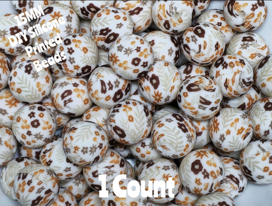 New 1 Count DIY Silicone Beads 15mm printed fall flowers light beadable accessories