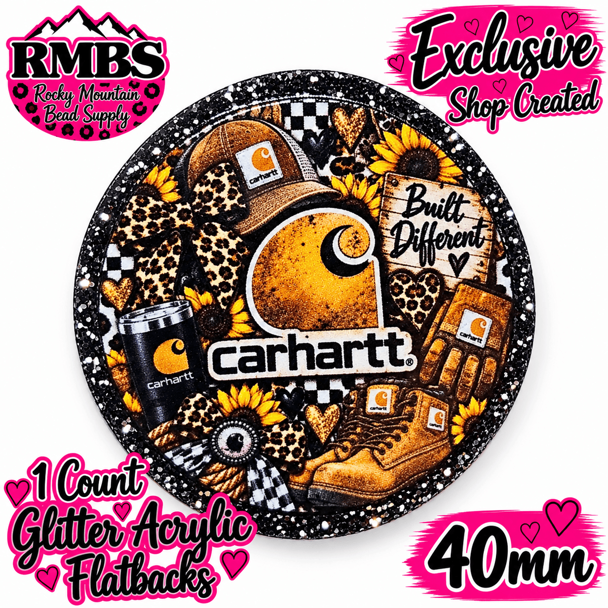 Exclusive 1 Count Custom Exclusive Glitter Acrylic Flatback 40mm CARHARRT 4