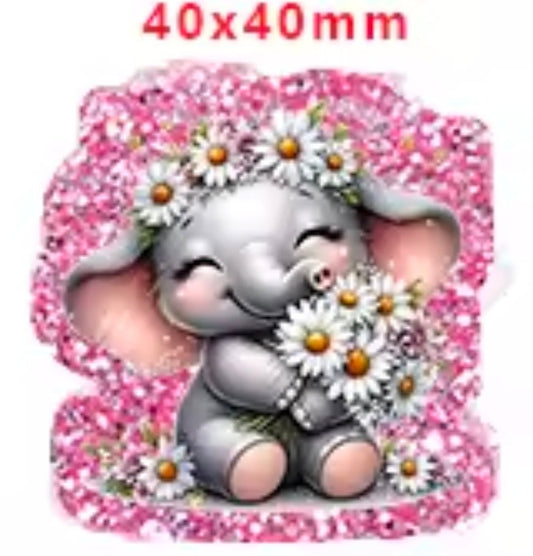 Glitter Acrylic Flatback- Acrylic Planer Resin Charm- Animal Elephant