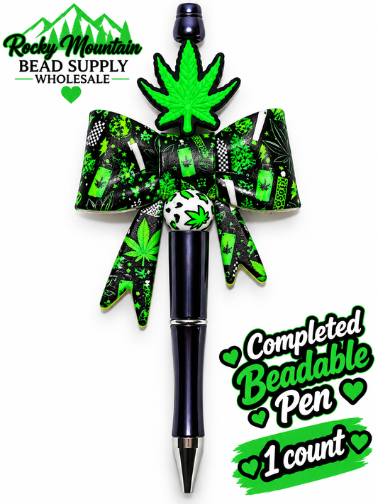 New 1 Count Completed Beadable Pen Exclusive Design  Wholesale Pot Leaf