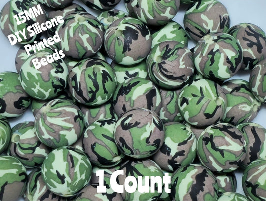 New 1 Count 15mm Printed Beads Camoflouge DIY beads