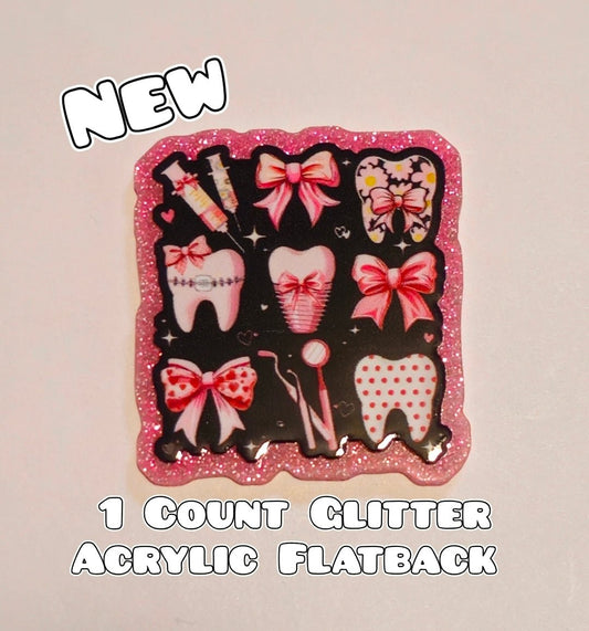 Glitter Acrylic Flatback- Acrylic Planer Resin Charm- Dental