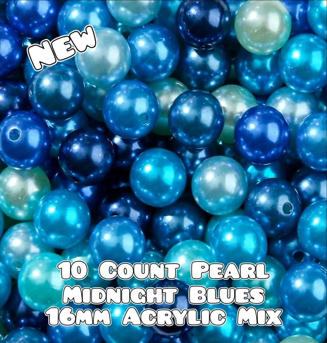 New Matte Pearl Midnight Blues ACRYLIC SHIMMER Beads Craft Supplies 16MM 10 Count MIX