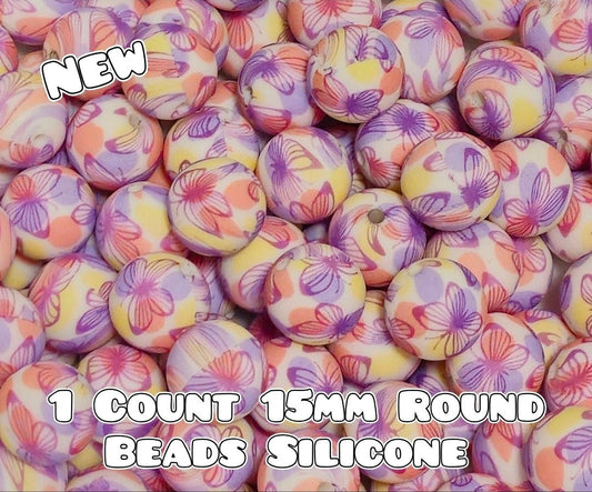 New 1 Count 15mm printed silicone beads PASTEL BUTTERFLY