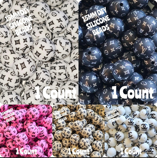 New 1 Count 15mm printed Luxury silicone beads