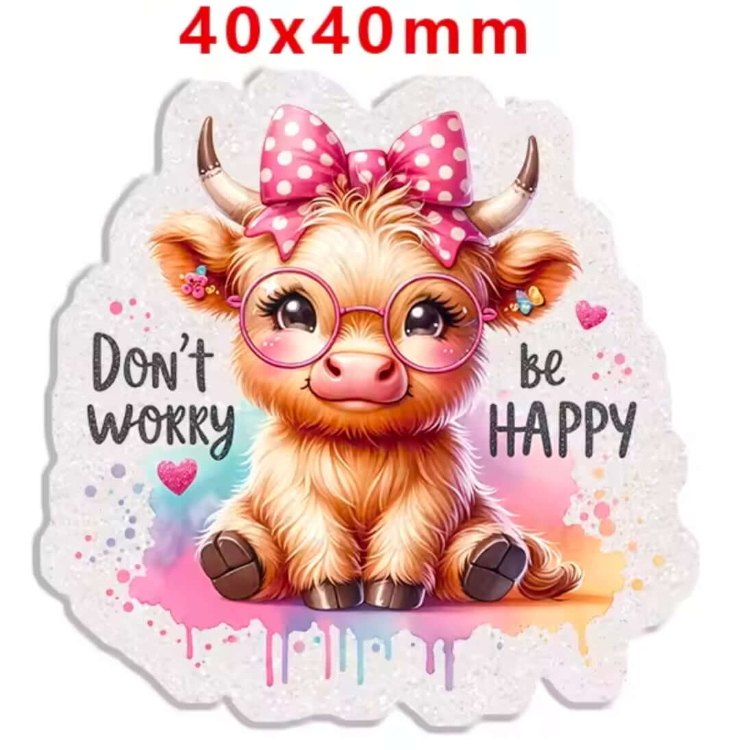 New 1 Count Glitter Acrylic Flatback PLANAR Resin Acrylic Patch- Cow