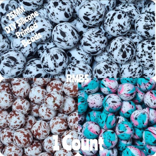 New 1 Count 15mm Printed Beads Splatter Beads Beads Craft Supplies