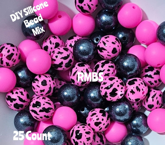 New Pink Bold Cow DIY Silicone Bead Mix 25 count