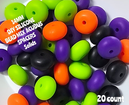 20 Count DIY 14 MM WHITE Silicone Solids Acubus Spacer Beads Craft Supplies Orange Purple Green Black