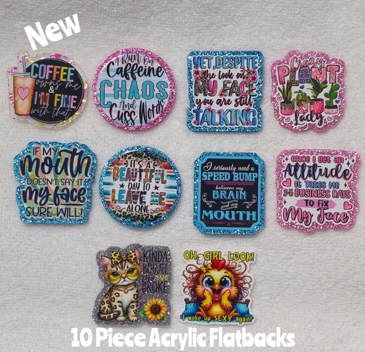 New 10 Piece a a Mix Acrylic Flatbacks