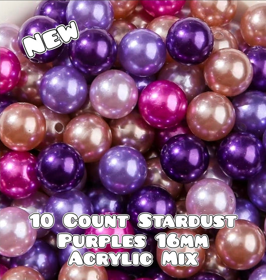 New Matte Pearl Stardust Purples ACRYLIC SHIMMER Beads Craft Supplies 16MM 10 Count MIX