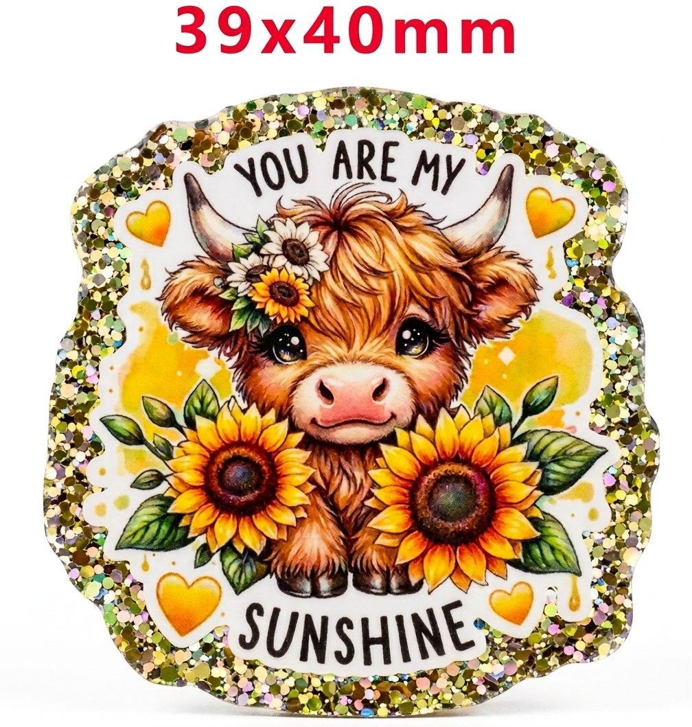 Glitter Acrylic Flatback- Acrylic Planer Resin Charm- Animal Cow