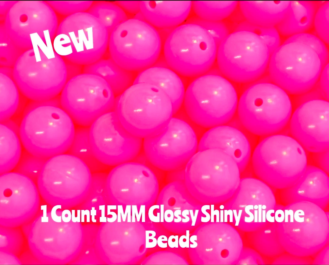 15mm DIY Silicone Beads Glossy Shiny Solids 1 Count Rose Petal Pink