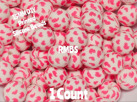 New 1 Count 15mm Printed Beads Pink Ducks DIY beads Craft Supplies