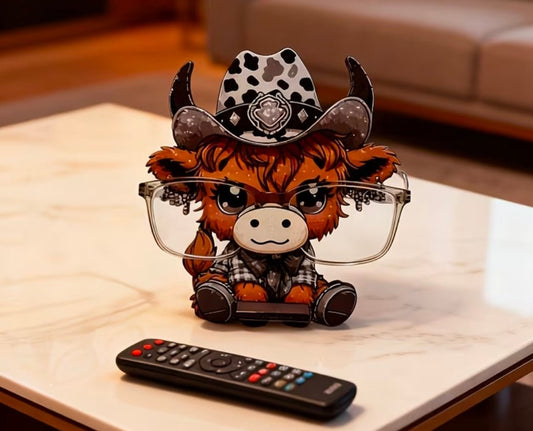 Wood Eyeglass Cow Stand Brown Cow