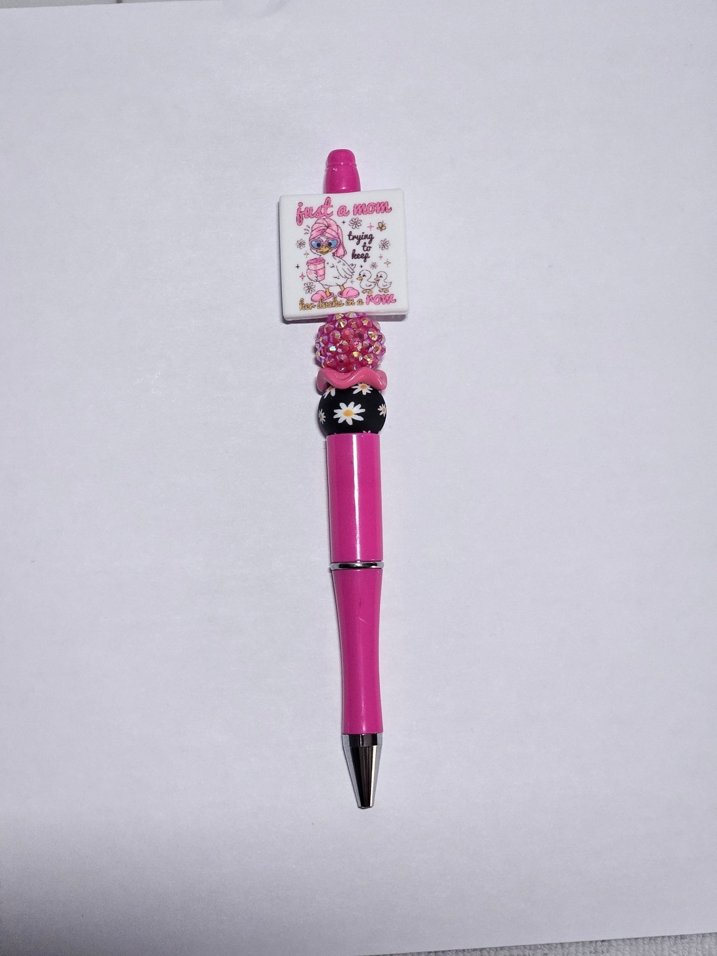 New 1 Count Focal Bead Just A Mom Trying To Keep Her Ducks In A Row.  Pen is example bead only