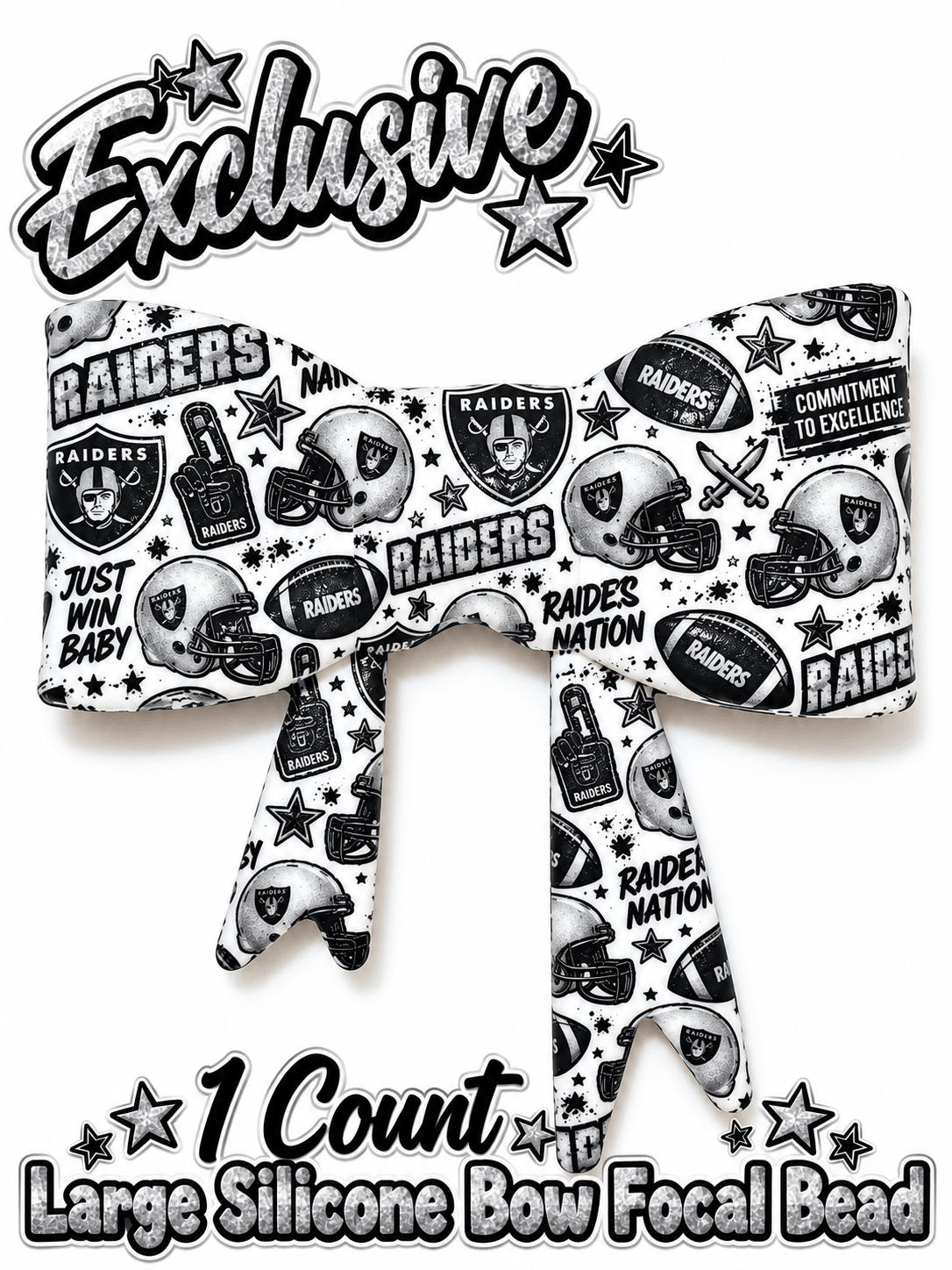 New Shop Exclusive 1 Count Large Silicone Bow FOOTBALL RAIDERS