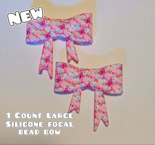1 Count Large Silicone Printed Bow Focal Beads. Bow beadable accessories