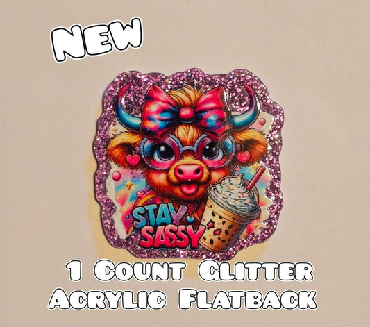 Glitter Acrylic Flatback- Acrylic Planer Resin Charm- Cow Sassy