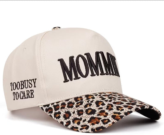 Women Embroidered Mommin Baseball Cap Leopard Tan