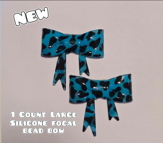 1 Count Large Silicone Printed Bow Focal Beads. Bow beadable accessories. Shimmer Glossy Finish