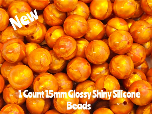 15mm DIY Silicone Beads Glossy Shiny Solids 1 Count Marbel Gold