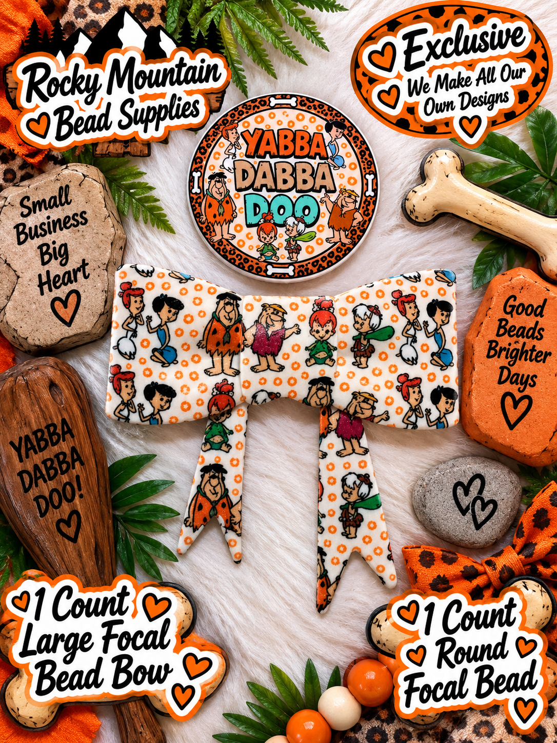 New Shop Exclusive 1 Count Large Silicone Bow 1 Count Focal Bead Round Flintstones