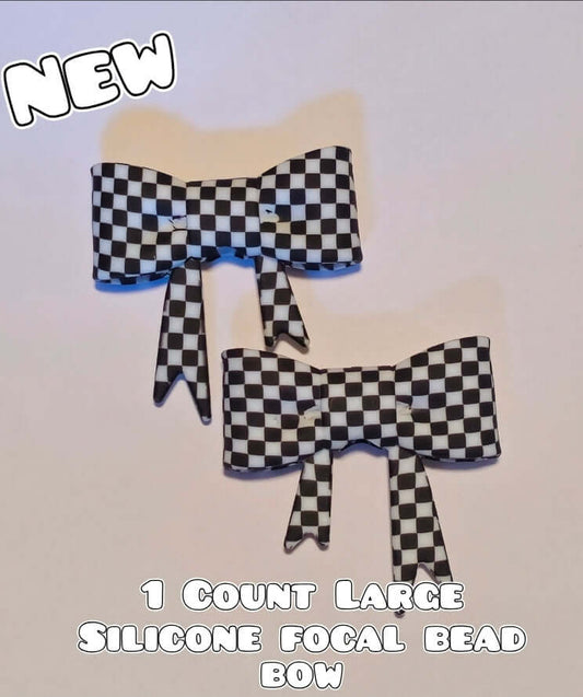 1 Count Large Silicone Printed Bow Focal Beads. Bow beadable accessories