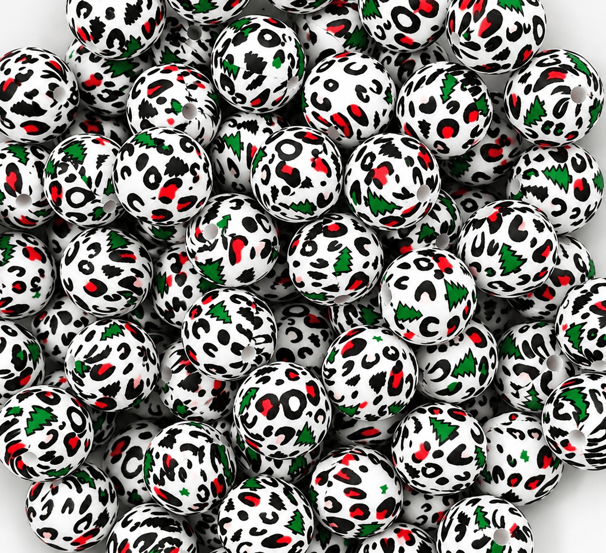 New 1 Count DIY Silicone Beads 15mm printed Christmas leopard trees