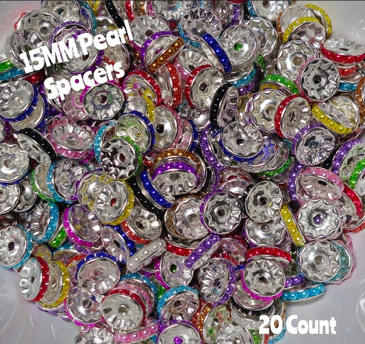 20 Count DIY 15MM Large Multi Color Pearl Spacers Mix Beads Craft Supplies