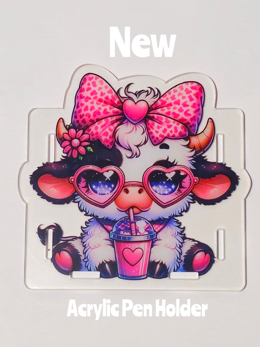 NEW Acrylic Pen Holder Box 1 Count Cow. Read description for directions and special handling.