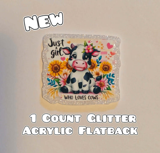 Glitter Acrylic Flatback- Acrylic Planer Resin Charm- Cow