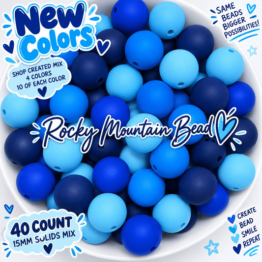 New blue tones 15 mm silicone solid bead mix- 40 count