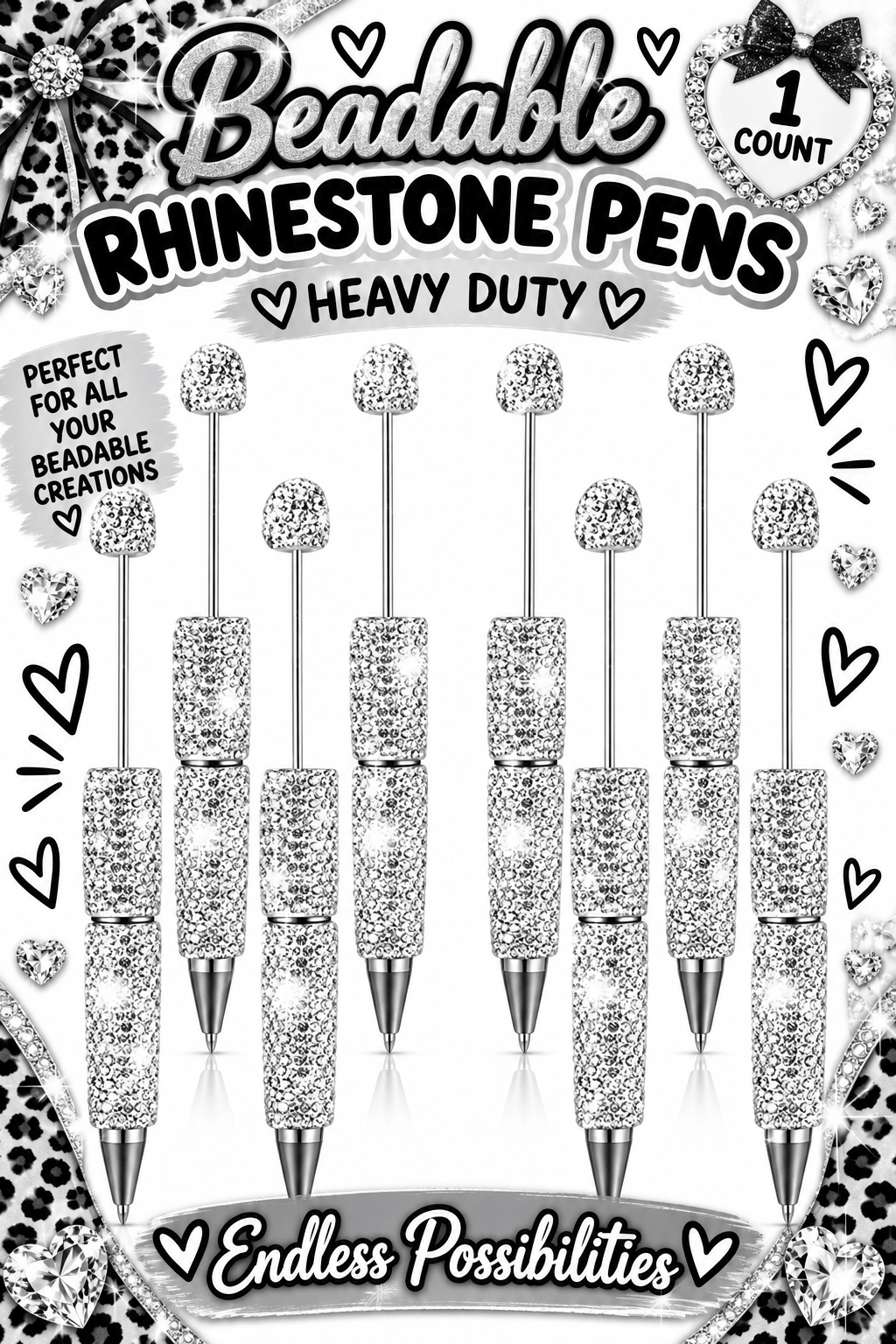 1 Count Beabable PEN Blanks Rhinestone Pen Silver