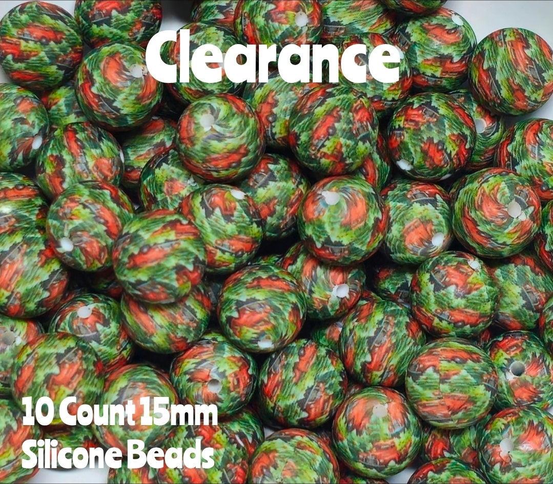 10 Count DIY 15MM Silicone Printed Beads Bead Supplies Christmas Trees Red Truck Makes them around .17 cents each