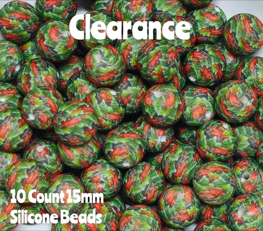 10 Count DIY 15MM Silicone Printed Beads Bead Supplies Christmas Trees Red Truck Makes them around .17 cents each