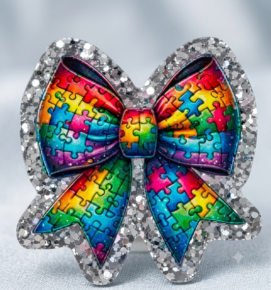 Glitter Acrylic Flatback- Acrylic Planer Resin Charm Autism Bow 40mm x 40mm