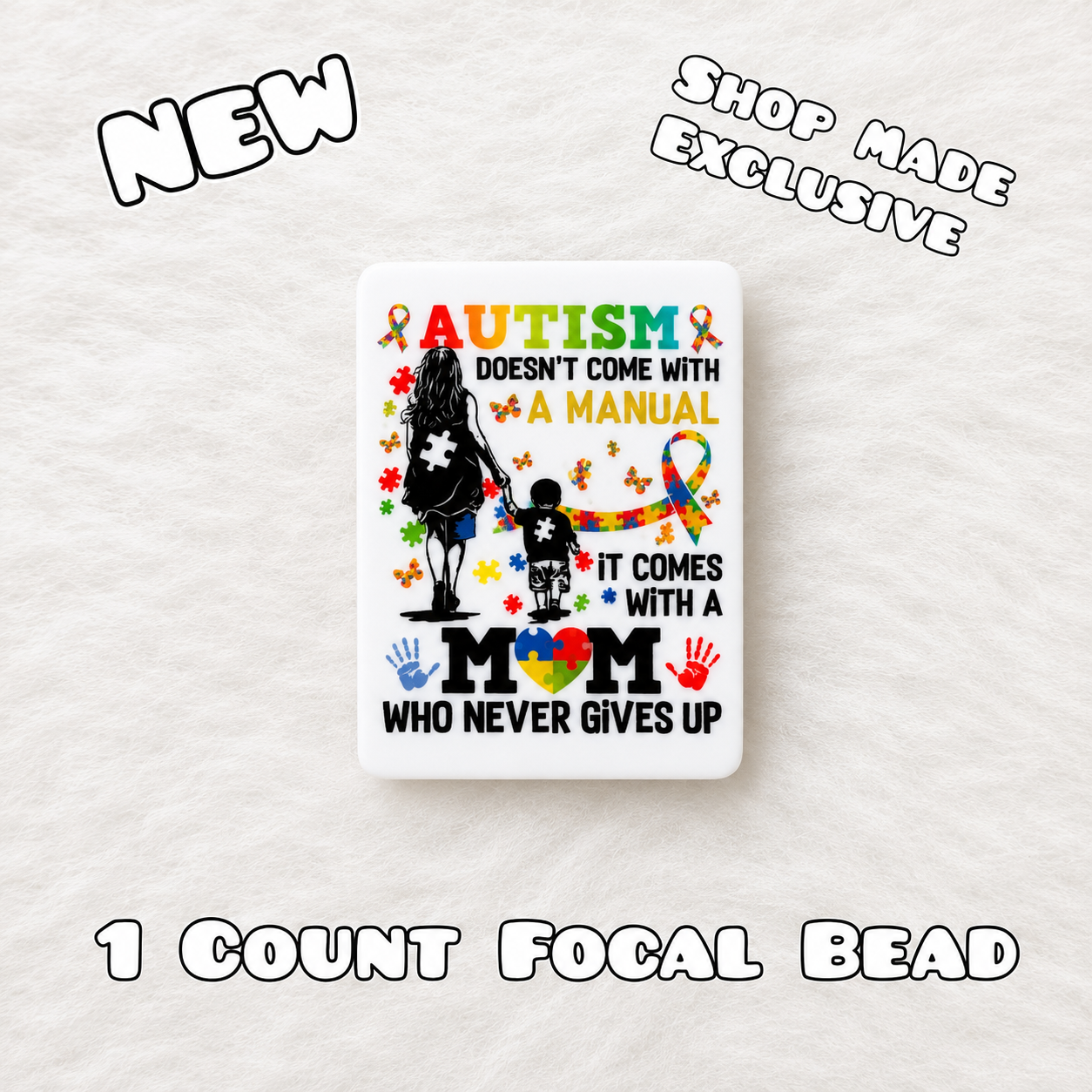 New 1 Count Focal Bead Autism Mom