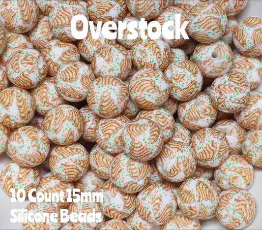 10 Count DIY 15MM Silicone Printed Beads Bead Supplies Little Debbie Tree Cake Makes them around .20 cents each