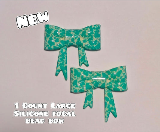 1 Count Large Silicone Printed Bow Focal Beads. Bow beadable accessories. Shimmer Glossy Finish