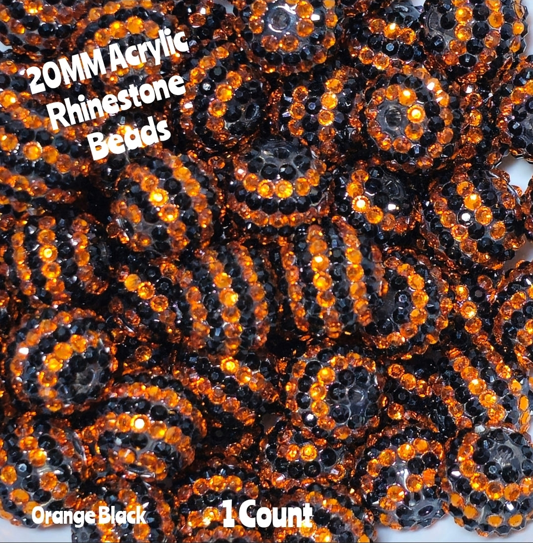 1 Count 20MM DIY Fancy Striped Orange Black Acrylic Beads Craft Supplies
