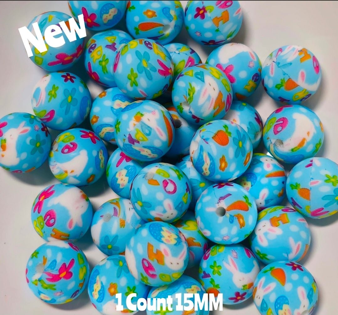 New 1 Count 15mm printed Easter Silicone Beads