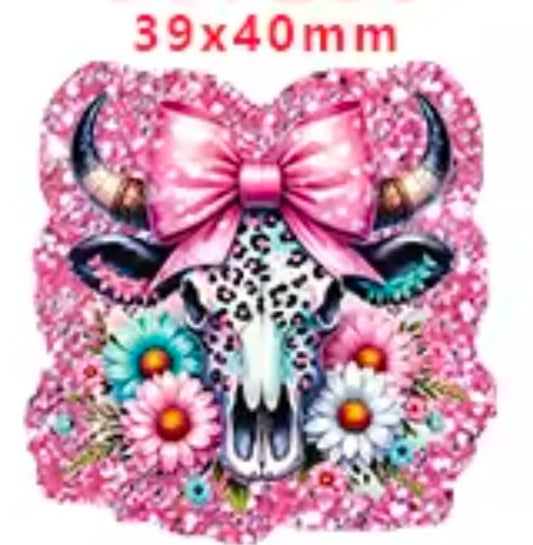 Glitter Acrylic Flatback- Acrylic Planer Resin Charm- Cow Skull
