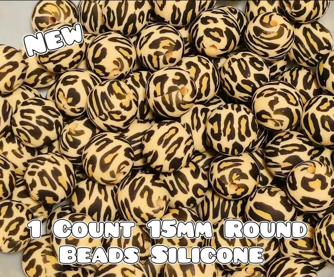 Nuevas cuentas de silicona impresas de 15 mm, 1 unidad, LEOPARDO