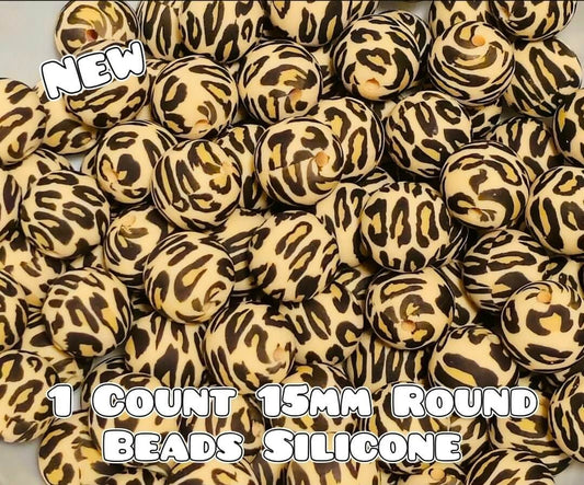 Nuevas cuentas de silicona impresas de 15 mm, 1 unidad, LEOPARDO