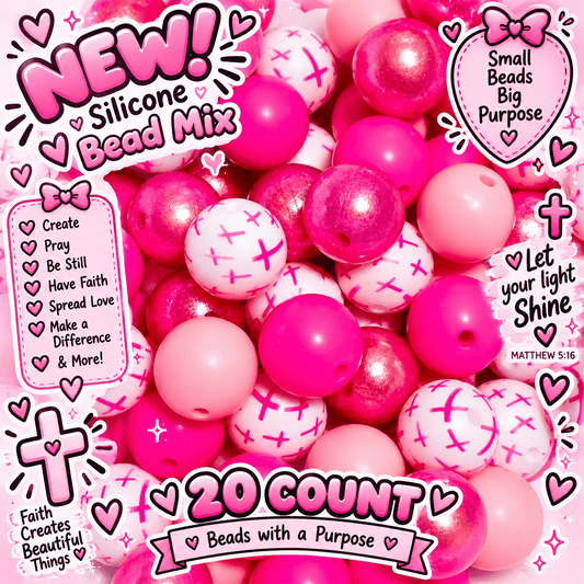 New 15mm Pink Cross SILICONE Bead Mix 20 count. DIY Bead Craft Supplies