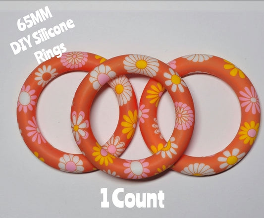 1 Count DIY 65MM Silicone Rings Craft Supplies Beadable Blanks Orange Flowers